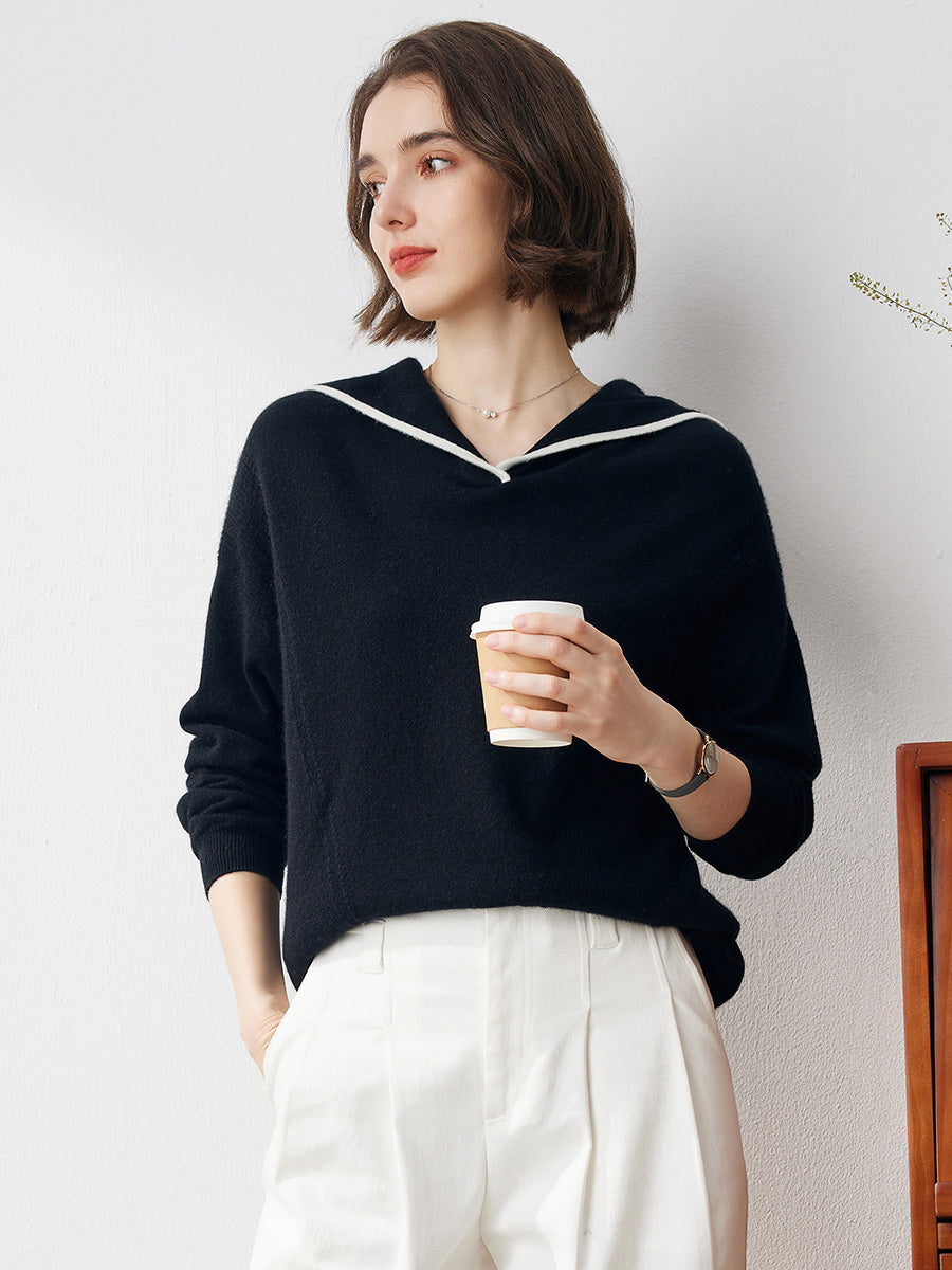 100% Cashmere Women's Sailor Collar Sweater – COMOBOCA