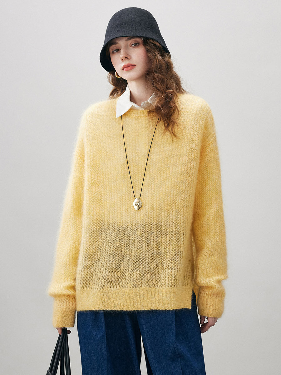 Women's Mohair Sheer Knit Round Neck Sweater – COMOBOCA