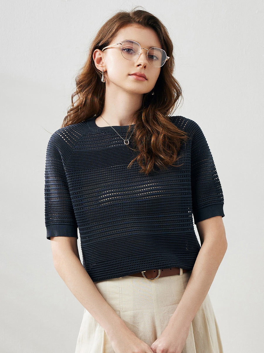 Women s Ribbed Perforated T Shirt COMOBOCA women-s-ribbed-perforated-t-shirt-comoboca