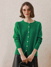 COMOBOCA GREEN 100% Wool Women's Round Neck Cardigan Sweater