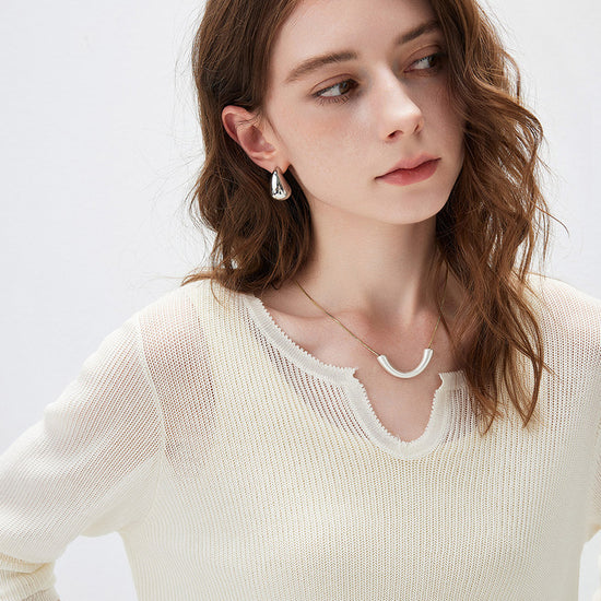 COMOBOCA Women's Split V-Neck Knit Sweater