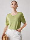 COMOBOCA Bright Green Women's Essential Round Neck Knit T-Shirt