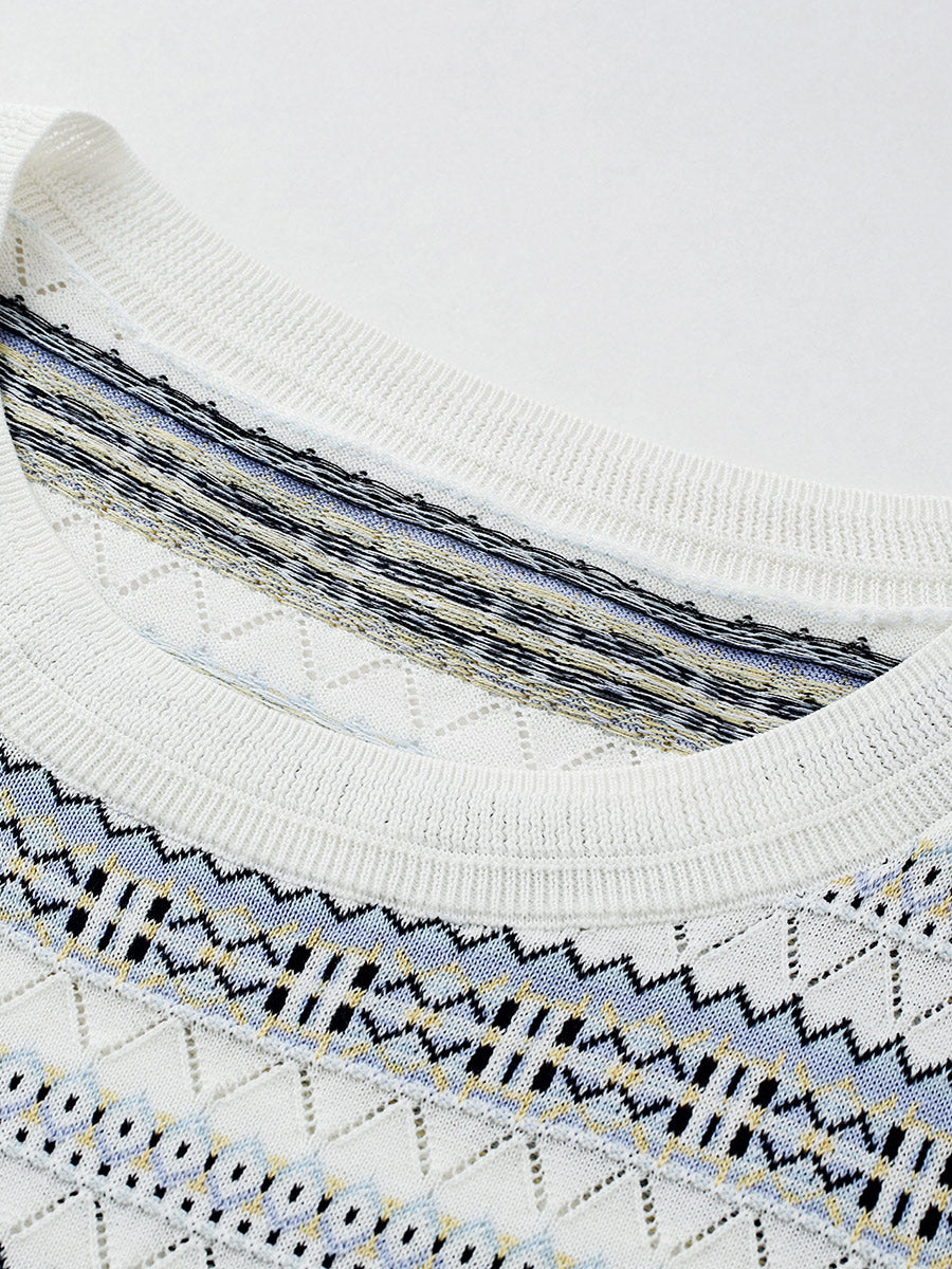 COMOBOCA Women's Fair Isle Semi Sheer Knit T-Shirt