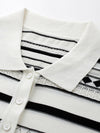 COMOBOCA Women's Geometric Stripe Polo Knit T-Shirt