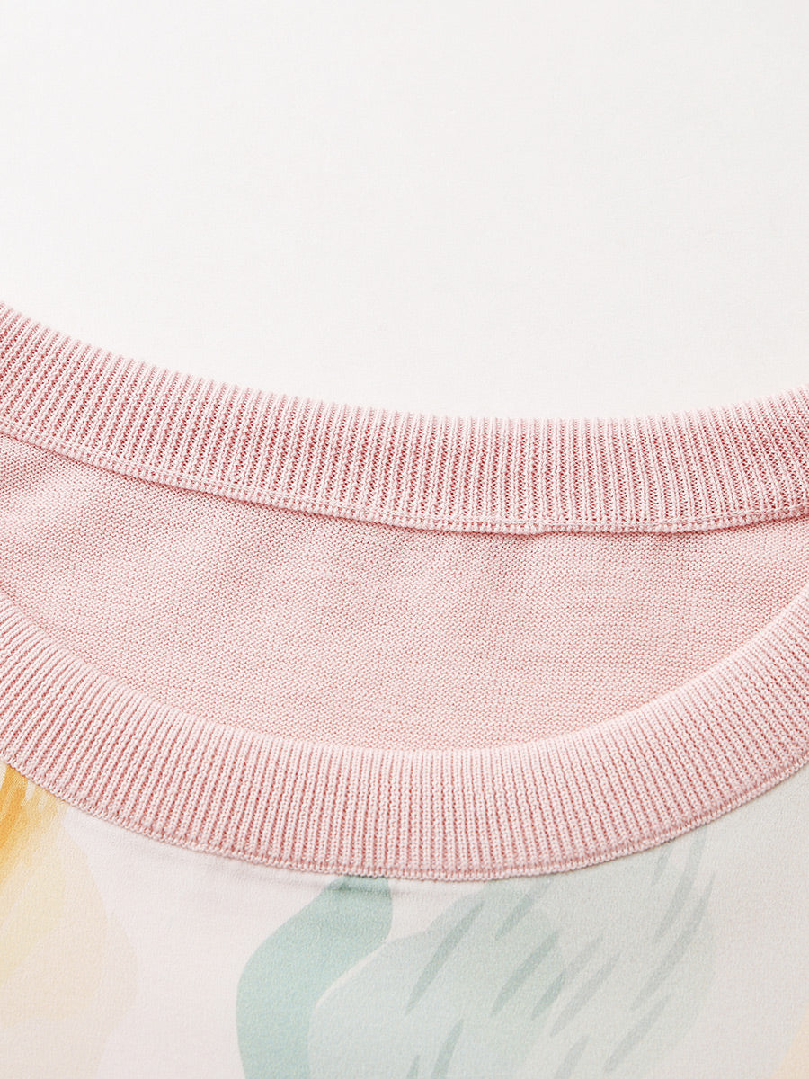 COMOBOCA Women's Floral Print Panel Knit T-Shirt