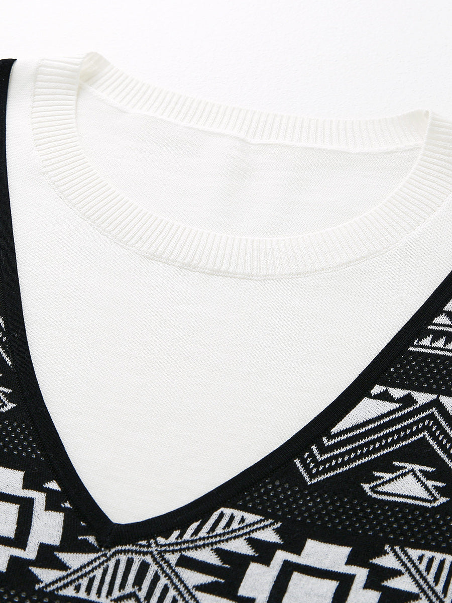 COMOBOCA Women's 2-in-1 Geometric Knit Top