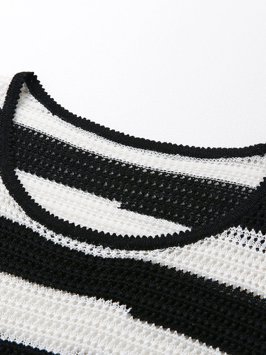 COMOBOCA Women's Crochet Knit Stripe Tank Top