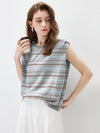 Women's Silk-Cotton Striped Crew Neck Sleeveless Knit Vest