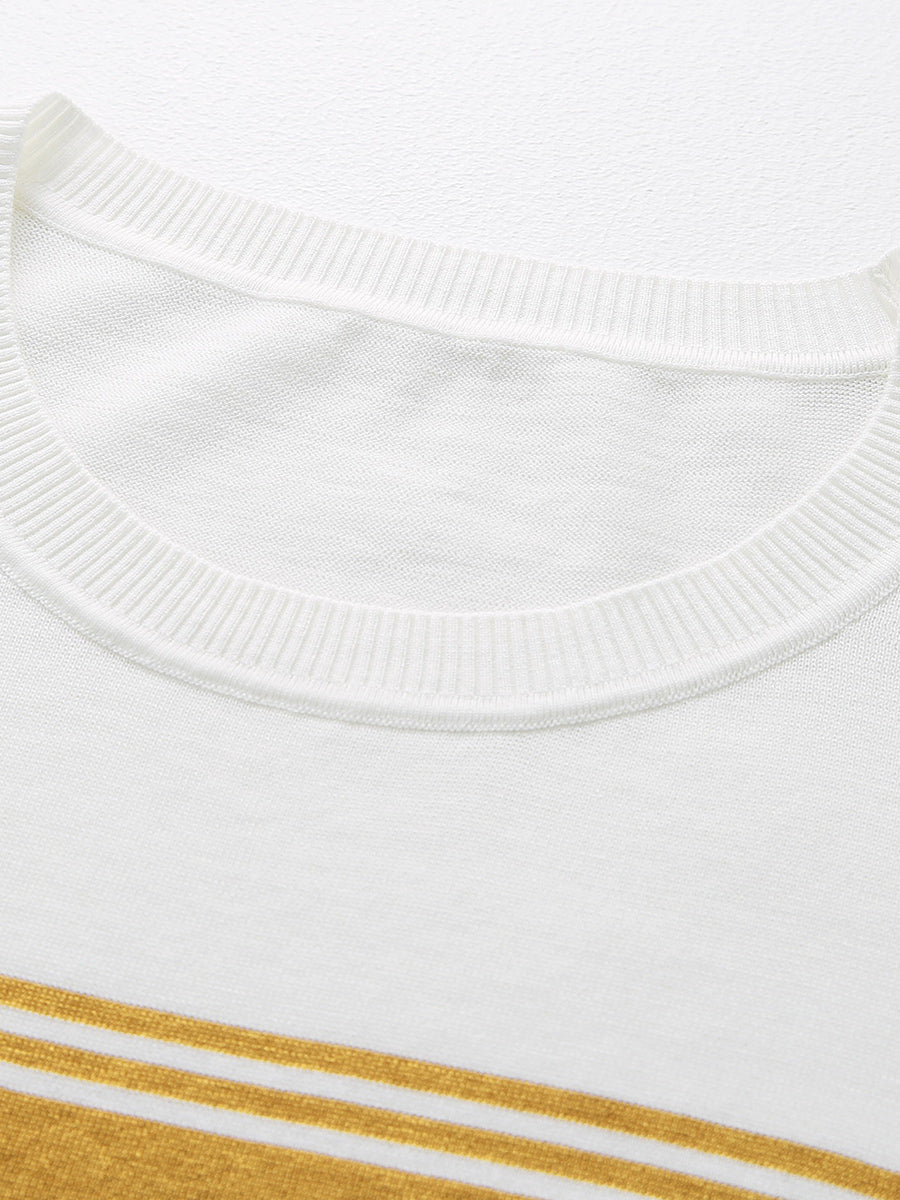 COMOBOCA Women's Contrast Stripe Knit T-Shirt