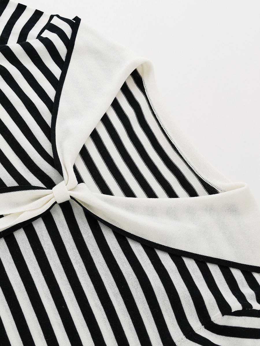 COMOBOCA Women's Striped Sailor Collar Knit Top
