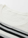 COMOBOCA Women's Asymmetric Stripe Mesh Knit Round Neck Sweater
