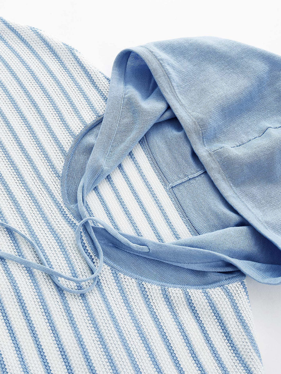 COMOBOCA Women's Striped Contrast Hooded Knit T-Shirt