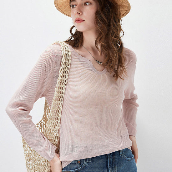 COMOBOCA Women's Split V-Neck Knit Sweater