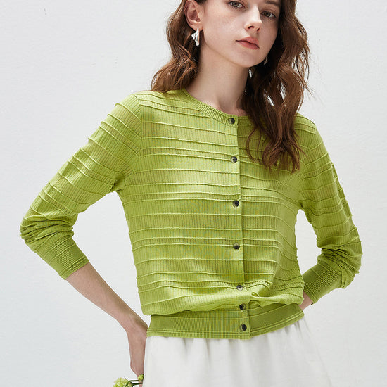 COMOBOCA Women's Textured Ribbed Knit Cardigan