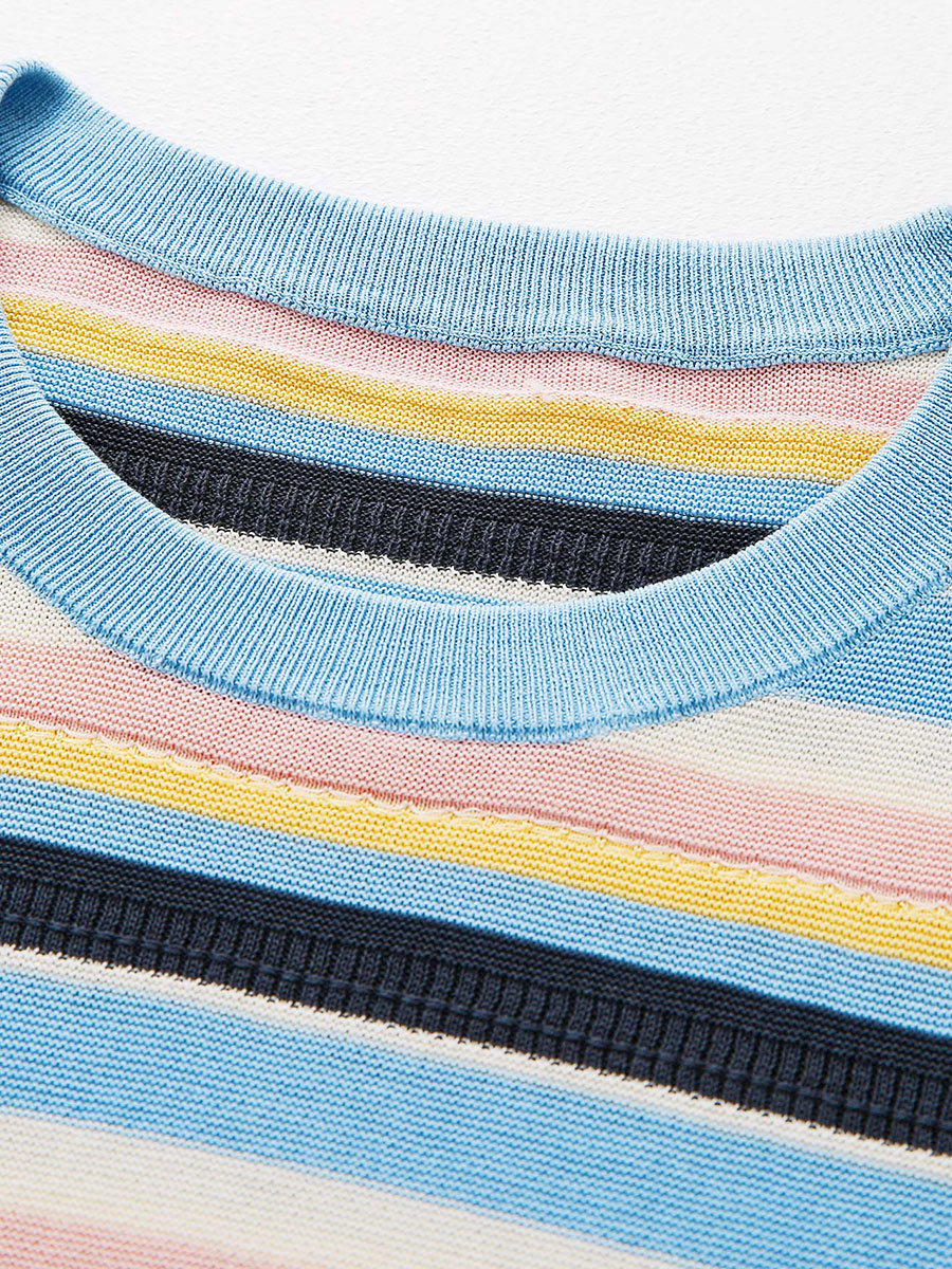 COMOBOCA Women's Multi-Color Stripe Knit T-Shirt