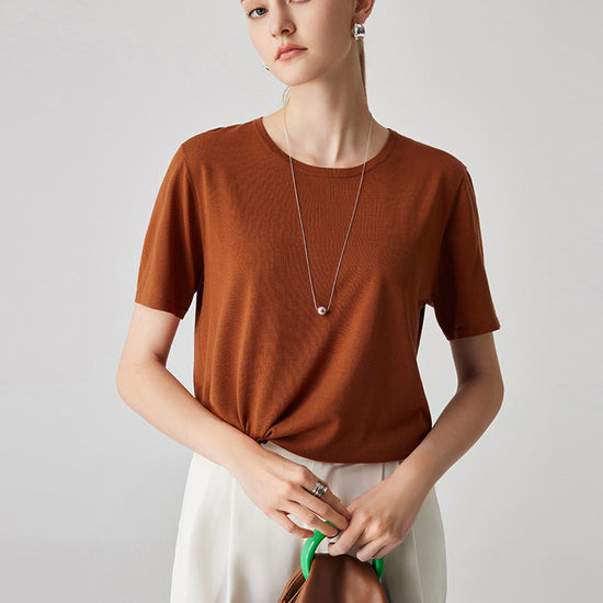 COMOBOCA Tangerine Women's Essential Round Neck Knit T-Shirt