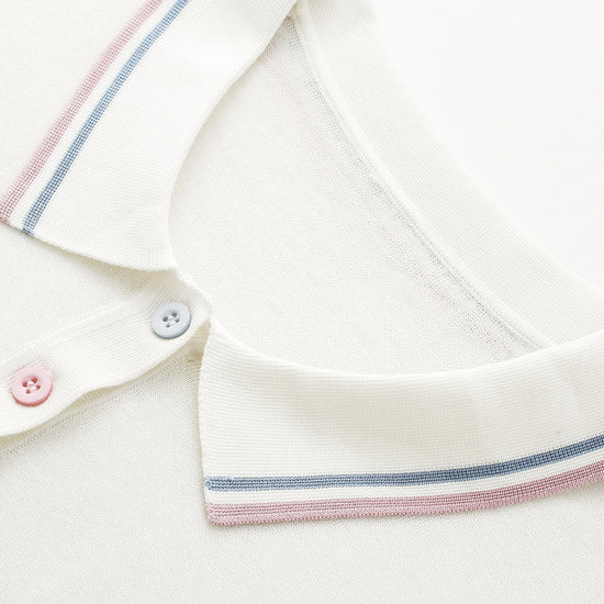 COMOBOCA Women's Knit Polo Top with Rainbow Stripes