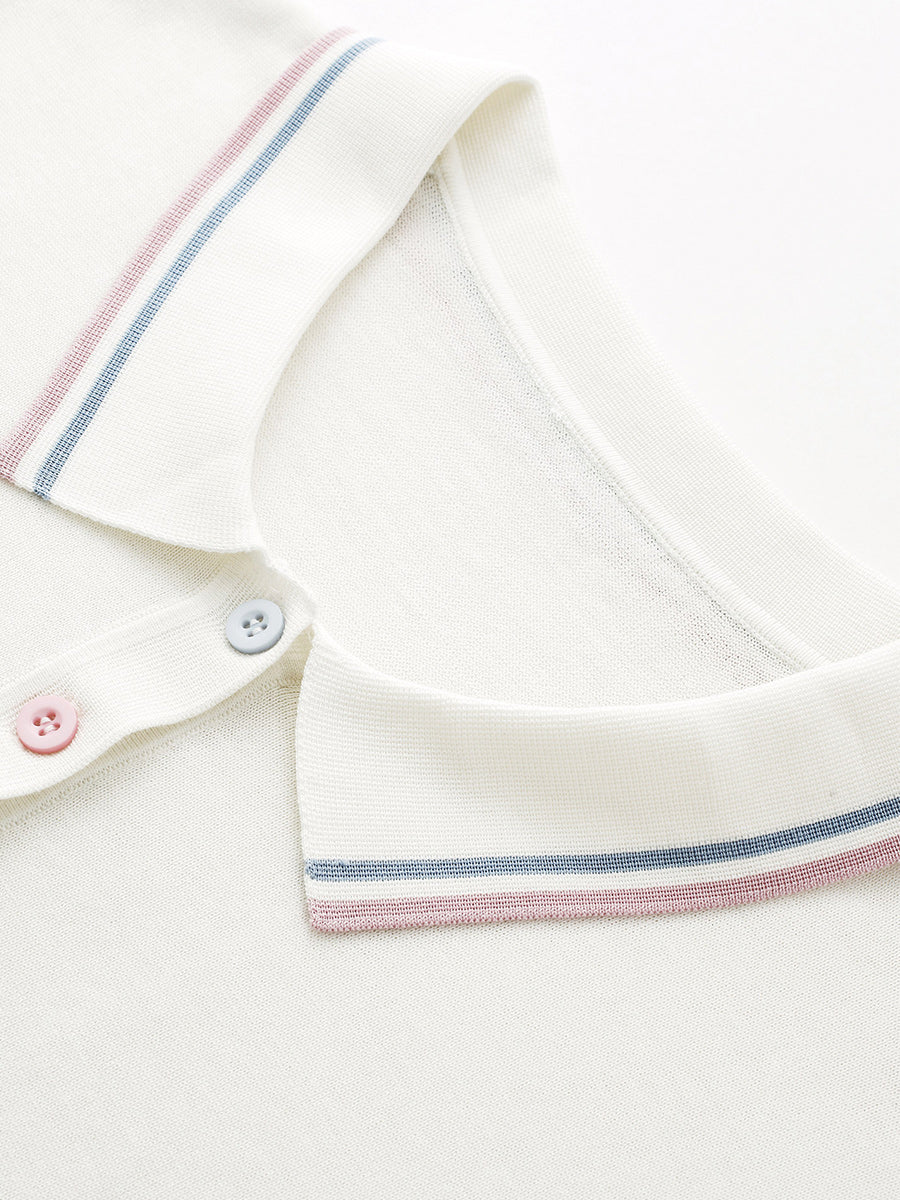 COMOBOCA Women's Knit Polo Top with Rainbow Stripes