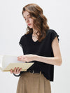 Women's V-Neck Silk-Cotton Jacquard Knit Short Sleeve T-Shirt