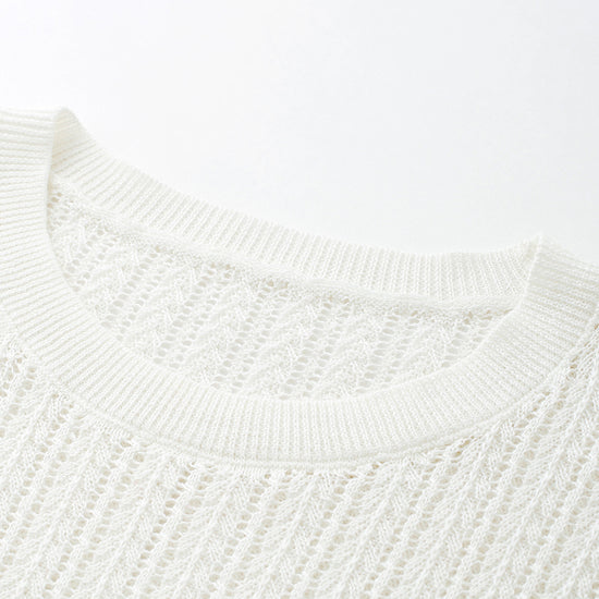 COMOBOCA Women's Openwork Side Slit Knit Top