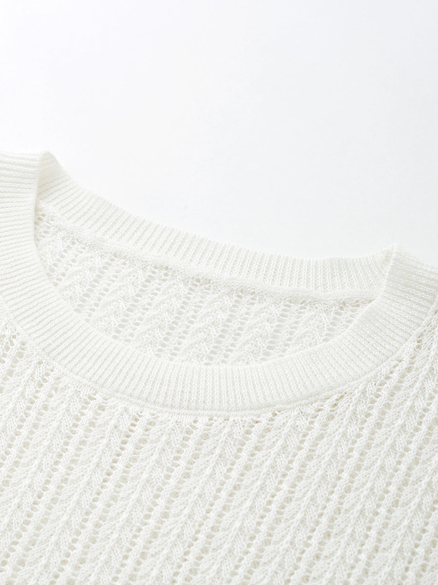 COMOBOCA Women's Openwork Side Slit Knit Top