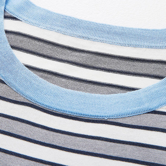 COMOBOCA Women's Embroidery Striped Knit Top