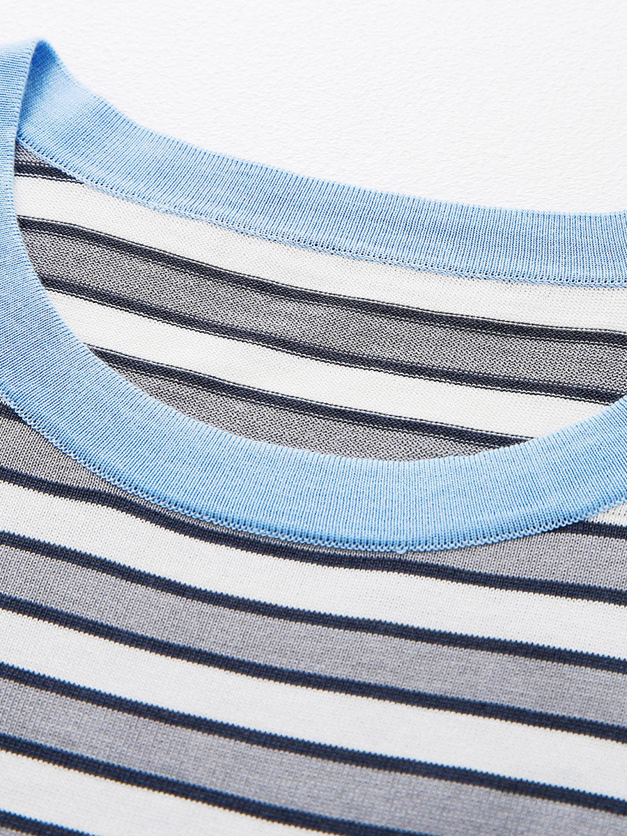 COMOBOCA Women's Embroidery Striped Knit Top