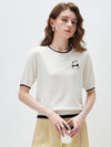 COMOBOCA Cloudy Women's Panda Motif Contrast Trim Knit T-Shirt