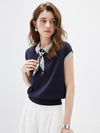 Women’s Mulberry Silk Contrast Collar Striped Knit T-Shirt