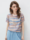 100% Mulberry Silk Women's Vintage Print Round-Neck Short Sleeve T-Shirt