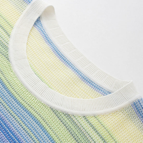 COMOBOCA Women's Gradient Stripe Openwork Knit T-Shirt