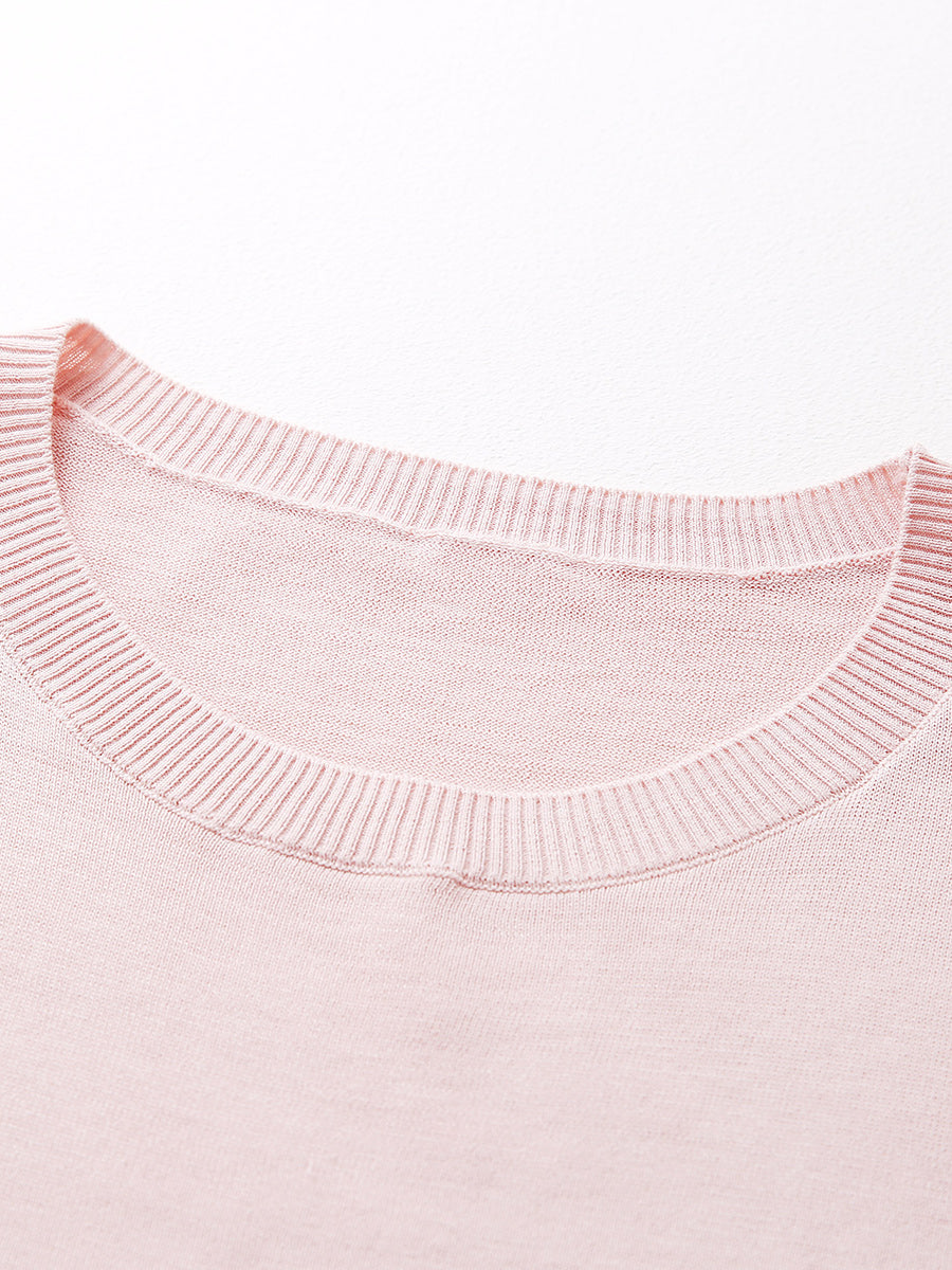 COMOBOCA Women's Floral Lace Trim Knit T-Shirt