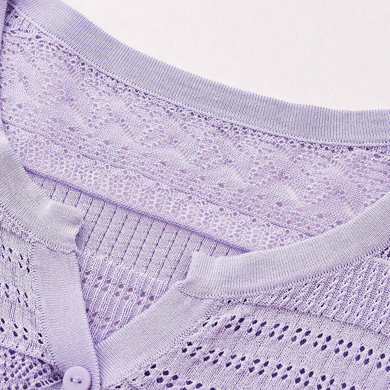 COMOBOCA Women's Scalloped Hem Openwork Knit Cardigan