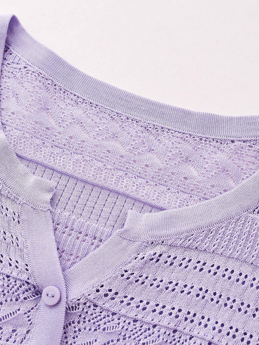 COMOBOCA Women's Scalloped Hem Openwork Knit Cardigan