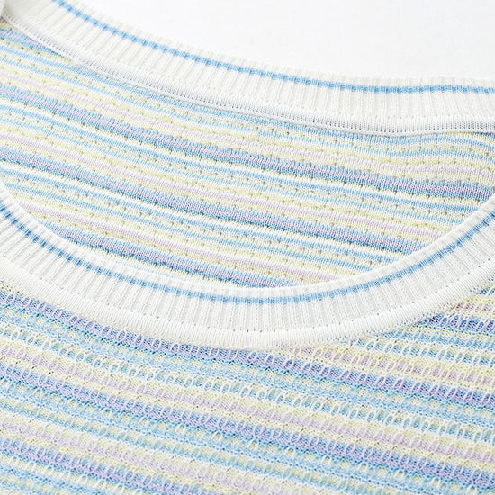 COMOBOCA Women's Pastel Marled Stripe Openwork Knit T-Shirt