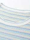 COMOBOCA Women's Pastel Marled Stripe Openwork Knit T-Shirt