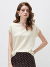Women's V-Neck Silk-Cotton Jacquard Knit Short Sleeve T-Shirt