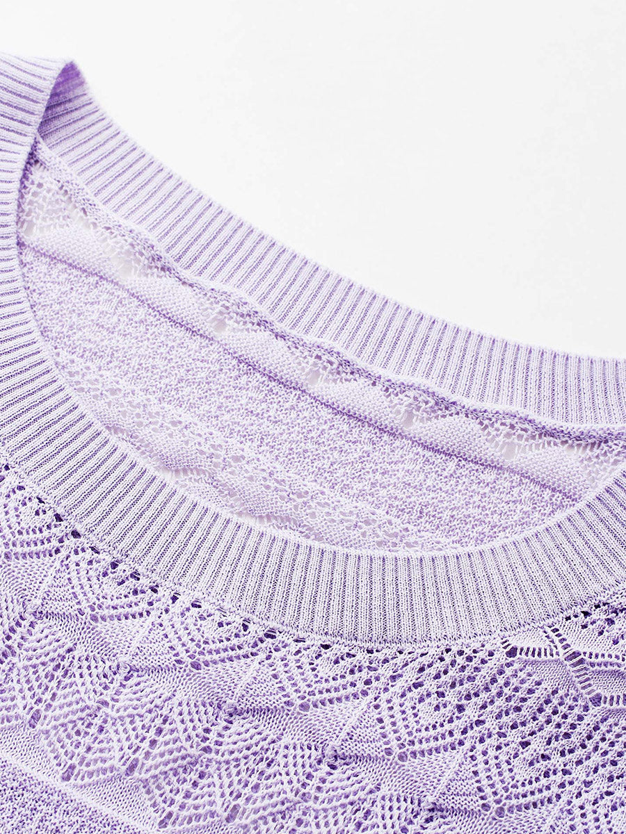 COMOBOCA Women's Openwork Striped Sleeveless Knit T-Shirt