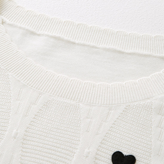 COMOBOCA Women's Heart Appliques Diamond Knit Top