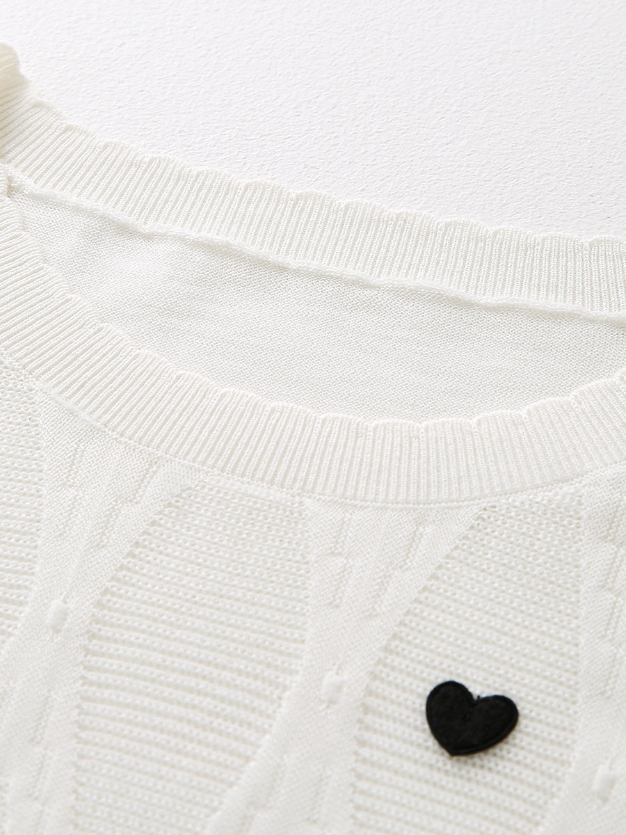 COMOBOCA Women's Heart Appliques Diamond Knit Top