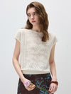 COMOBOCA Women's Semi Sheer Cap Sleeves Knit T-Shirt