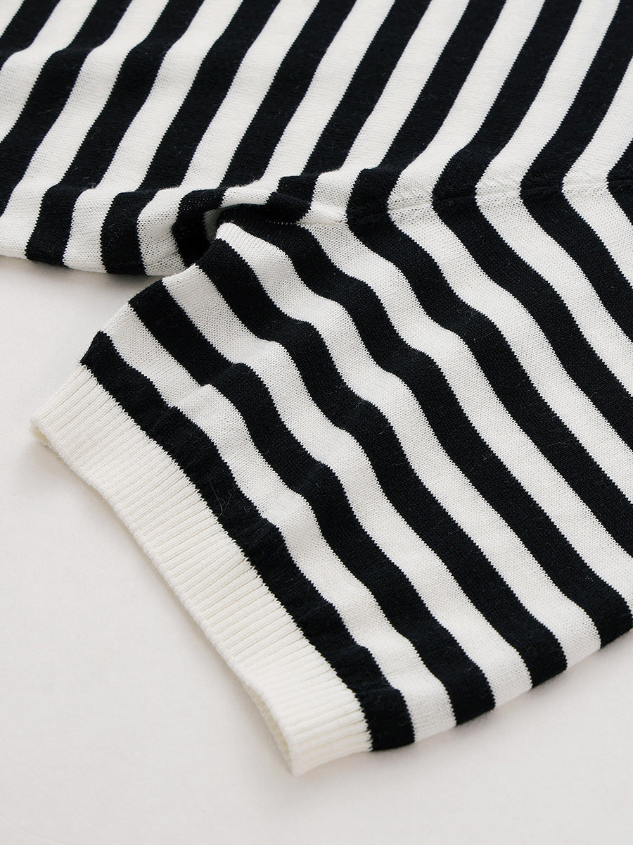 COMOBOCA Women's Striped Sailor Collar Knit Top