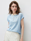 Women’s Mulberry Silk Knit Polo T-Shirt with Contrast Striped