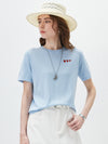 Women's crew neck short-sleeve knitted T-shirt with embroidery