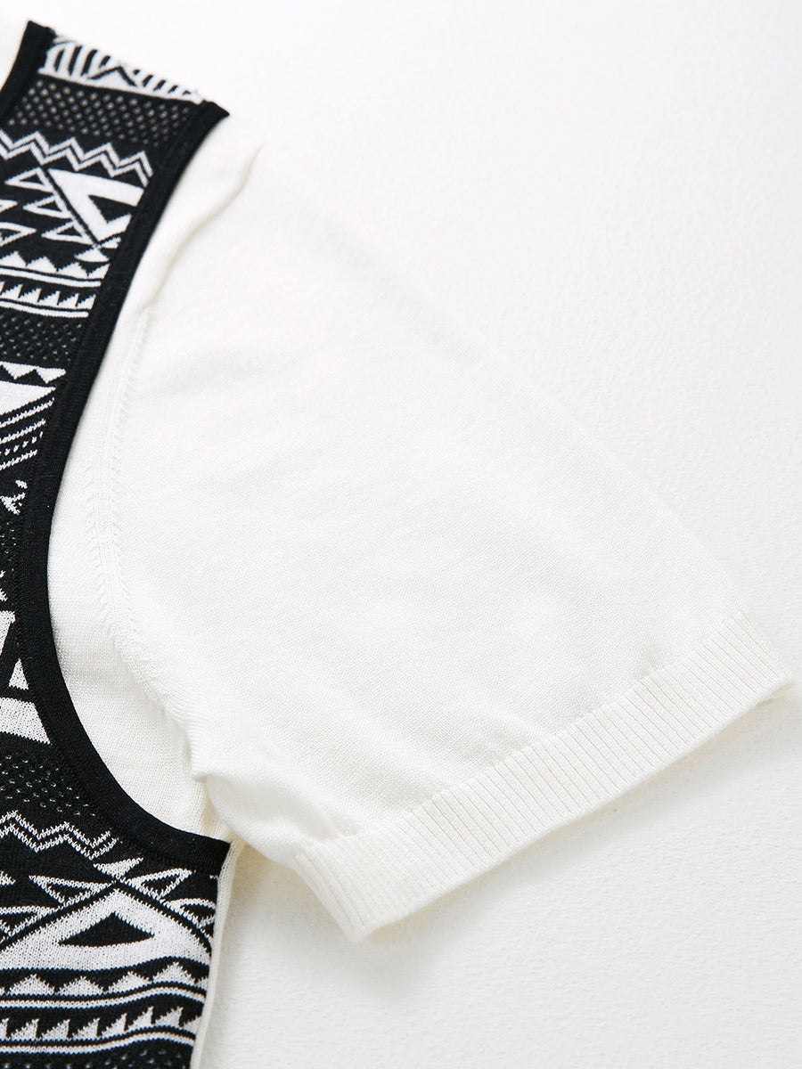 COMOBOCA Women's 2-in-1 Geometric Knit Top