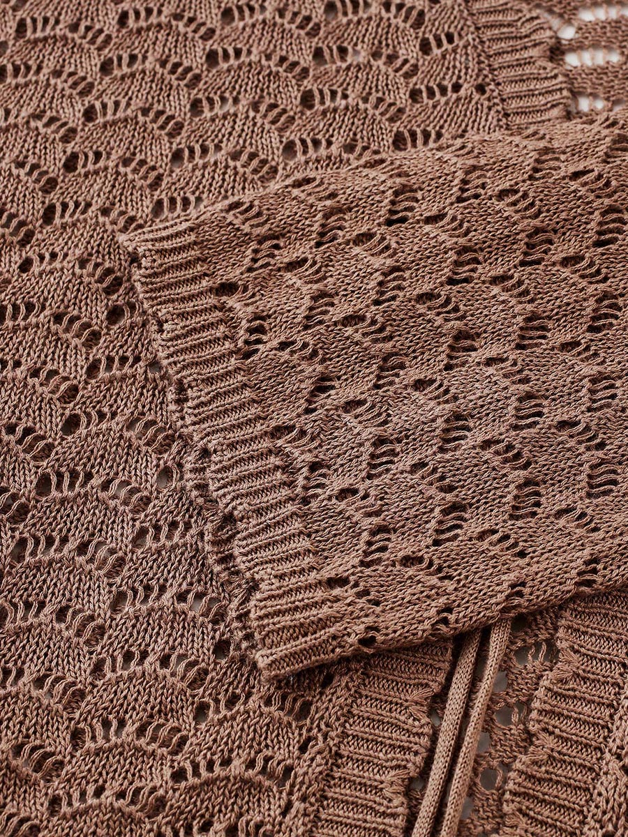 COMOBOCA Women's Linen Lace Knit Tie Front Cardigan