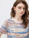 100% Mulberry Silk Women's Vintage Print Round-Neck Short Sleeve T-Shirt