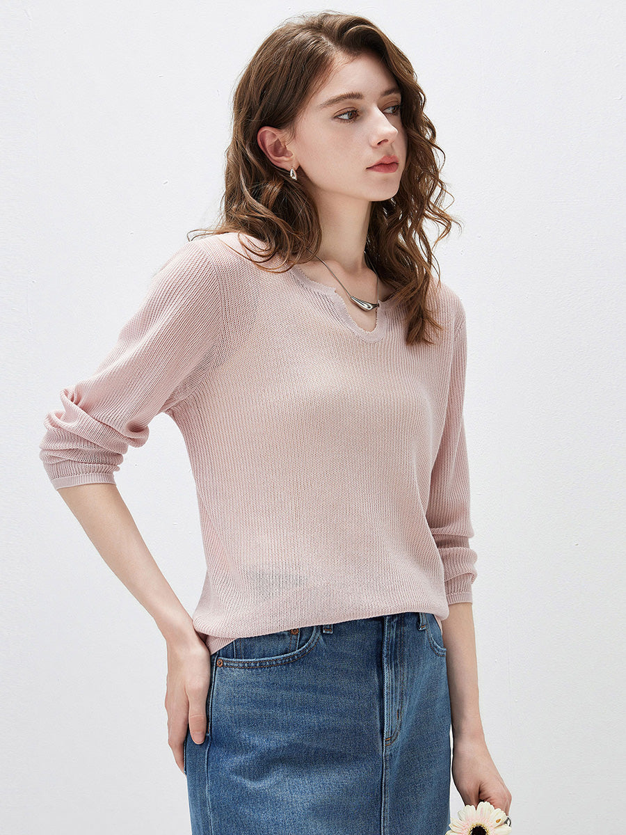 COMOBOCA Women's Split V-Neck Knit Sweater