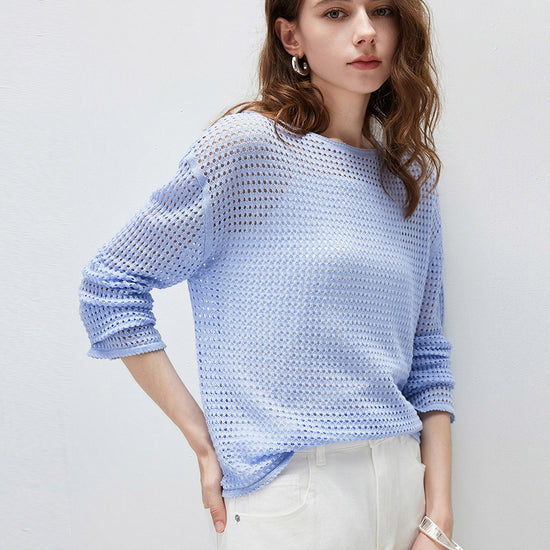 COMOBOCA Women's Sheer Mesh Knit Overpull Top