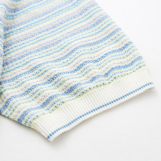 COMOBOCA Women's Pastel Marled Stripe Openwork Knit T-Shirt